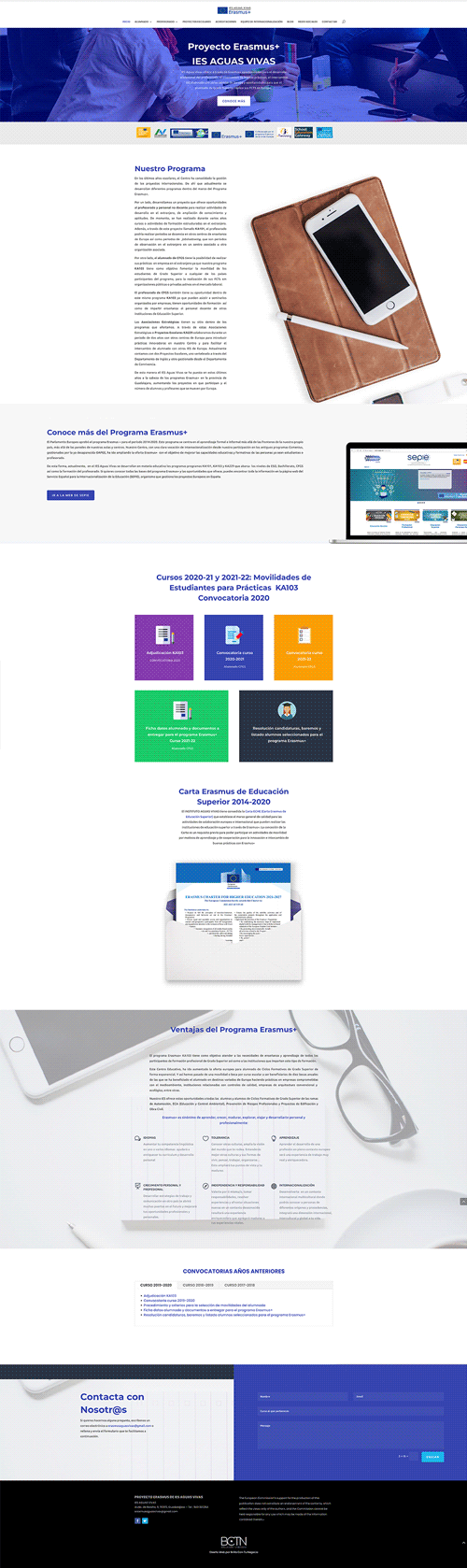 Diseño página web del proyecto Erasmus IES Aguas Vivas https://erasmusaguasvivas.com